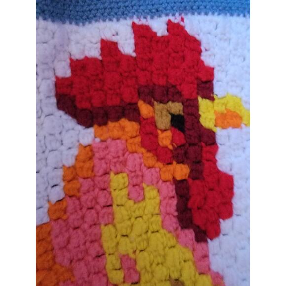 Hand Made Crochet Rooster Blanket Throw 31.5 X 36 - Picture 2 of 2